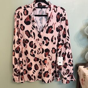 ELOQUII Blush and Black Leopard Print Blouse